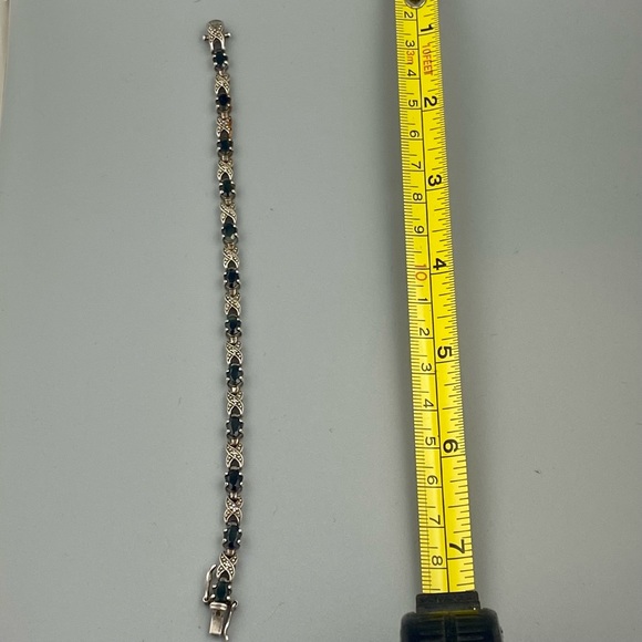 Sterling silver tennis bracelet w/ sapphires - Picture 4 of 6